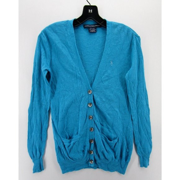 Ralph Lauren Sport Sweater Small Linen Cardigan Pony Logo Button Up - Picture 1 of 10